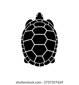 A black silhouette of a turtle viewed from directly above showcasing its shell silhouette