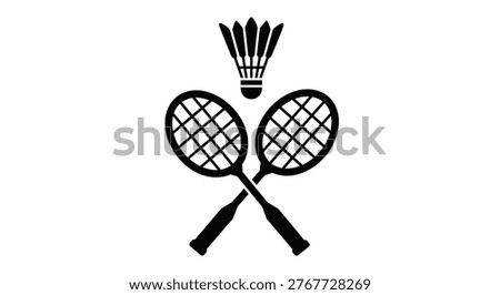 Black silhouette of two badminton rackets crossed with a shuttlecock above