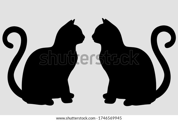 Black Silhouette Two Cats Black Cat Stock Vector (Royalty Free ...