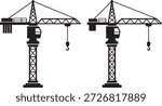 Black silhouette of two construction cranes construction equipment
