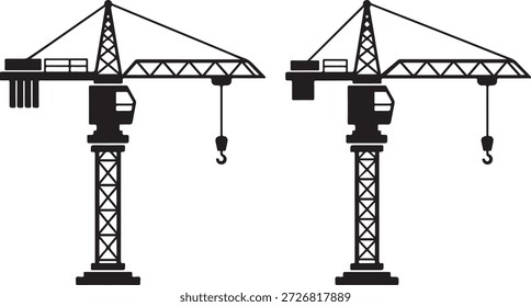 Schwarze Silhouette von zwei Baukrane Baumaschinen