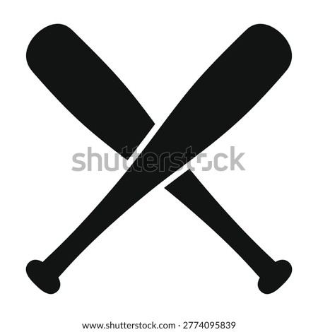 Black silhouette of two crossed baseball bats isolated on a white background. Perfect for sports team logos, athletic branding, training equipment, or game iconography.