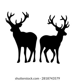 Black silhouette of two deer with antlers standing side by side, emphasizing their majestic and graceful presence in nature.