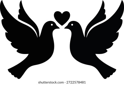 Una silueta negra de dos palomas enfrentadas, con una forma de corazón colocada encima de ellas.