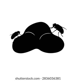 Black silhouette of two flies perched on a cloud, emphasizing insect and weather symbolism in a minimalistic style.