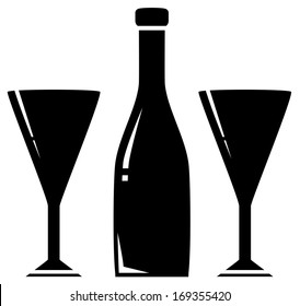 black silhouette two glass and wine bottle