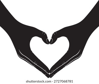 Silueta negra de dos manos haciendo una forma de corazón