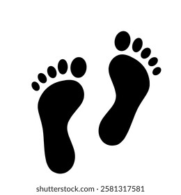 Black silhouette of two human footprints, isolated on a white background. Simple and minimalistic vector illustration, perfect for icons, signs, and design elements