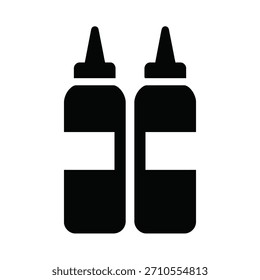 A black silhouette of two identical condiment squeeze bottles positioned side by side with blank labels on a white background.