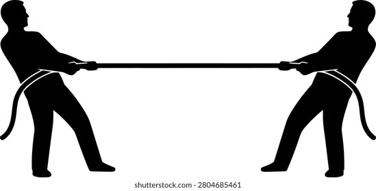 Black silhouette of two men pulling a rope tug war illustration
