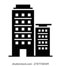 Black silhouette of two modern office buildings with square windows