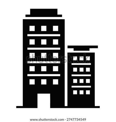 Black silhouette of two modern office buildings with square windows
