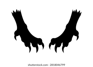 A black silhouette of two monster claws with sharp talons, isolated on a clean white background.