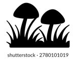 Black silhouette of two mushrooms in grass Vector