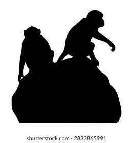 Black silhouette of two mythical creatures standing on a rock, emphasizing their shapes and postures against a plain white background.