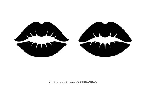 Black Silhouette Of Two Pairs Of Lips Against A White Background mouth