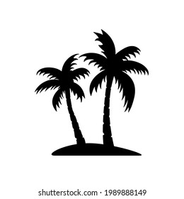 Black silhouette of two palm tree. Coconut tree icon.