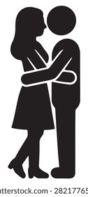 Black silhouette of two people embracing in affectionate pose symbolizing closeness love and emotional connection on white background