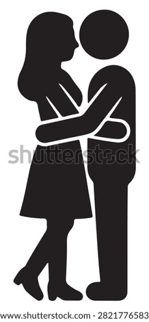 Black silhouette of two people embracing in affectionate pose symbolizing closeness love and emotional connection on white background