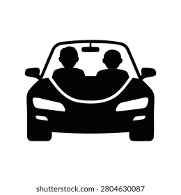 Black silhouette of two people sitting in a car front view