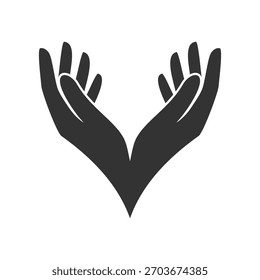 Silhueta preta de duas mãos levantadas e unidas em um fundo branco, ilustração vetorial