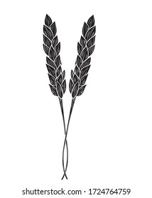 Schwarze Silhouette von zwei realistischen Spikelets von Weizen Symbol in Isolat auf einem weißen Hintergrund. Vector-Abbildung.