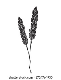 Black silhouette of two realistic spikelets of wheat icon in isolate on a white background. Vector illustration.