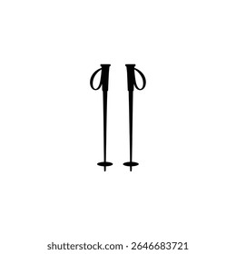 Black silhouette of two ski poles with hand straps and snow baskets. Minimalist graphic design for winter sports, skiing, or outdoor activity related content.