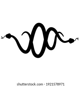Black silhouette of two snakes isolated on white background. Flat design for poster or t-shirt. Vector illustration
