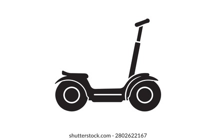 Black silhouette of a twowheeled selfbalancing electric scooter with handlebar isolated on white background