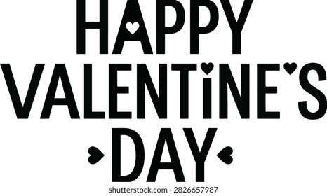 Black silhouette typography spelling 'Happy Valentine's Day' with a small heart replacing the 'i' in 'Happy'. Vector illustration.