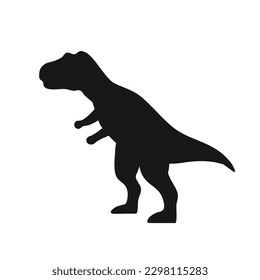 Black silhouette of tyrannosaur. Funny prehistoric bipedal dinosaur. Hand drawn vector illustration isolated on white background, flat style.