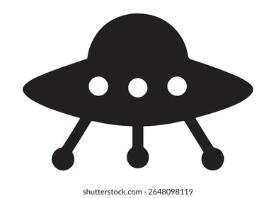 Black silhouette of a ufo with three legs and three lights