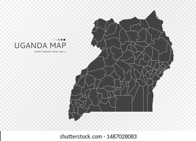 Black silhouette of Uganda map on transparent background. EPS10 vector file organized in layers for easy editing.