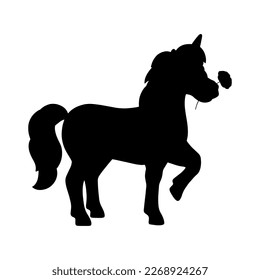 Black silhouette unicorn. Design element. Vector illustration isolated on white background. Template for books, stickers, posters, cards, clothes.