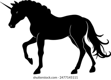 Black silhouette unicorn mythical horse fairy tale character vector element