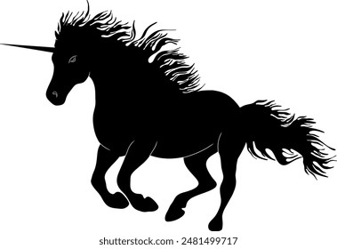 Black silhouette unicorn mythical horse fairy tale character vector element	
