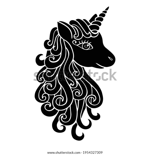 Black Silhouette Unicorn Vector Illustration Drawing Stock Vector ...
