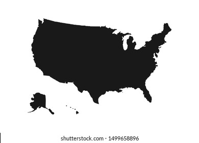 Black silhouette of United States of America map on white background. EPS10 vector USA file organized in layers for easy editing.