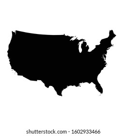 black silhouette of United States of America Map on white background