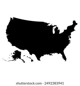 Black Silhouette United States of America Map, Simple Vector Graphics EPS File with Editable Strokes for Websites, Mobile Apps, Independence Day Symbols, and Graph Illustrations in Glyph Style