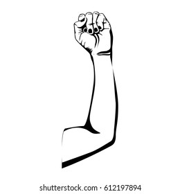 black silhouette upper arm with closed fist vector illustration