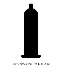 Silhueta preta de um preservativo ereto com ponta arredondada e base flamejante, ilustrada em um estilo plano mínimo, representando proteção, contracepção ou consciência de sexo seguro