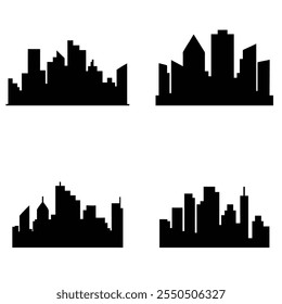 Black silhouette of an urban city skyline with modern and high-rise buildings