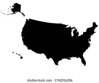 Black silhouette of the USA map. Vector illustration isolated on white background