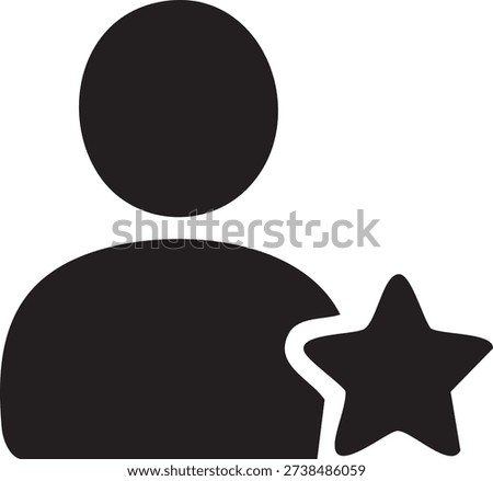 Black Silhouette User Icon with a Star on White Background - Favorite User, VIP Member, and Preferred Contact Symbol for Reviews and Rewards