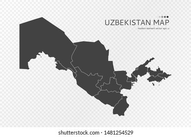 Black silhouette of Uzbekistan map on transparent background. EPS10 vector file organized in layers for easy editing.