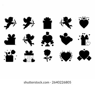 Black Silhouette Valentine's Day Love Icons