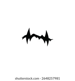 Uma silhueta preta de marcas de mordida de vampiro em um fundo branco O estilo é simples e gráfico