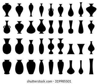 Black silhouette vase set on white. isolated vector